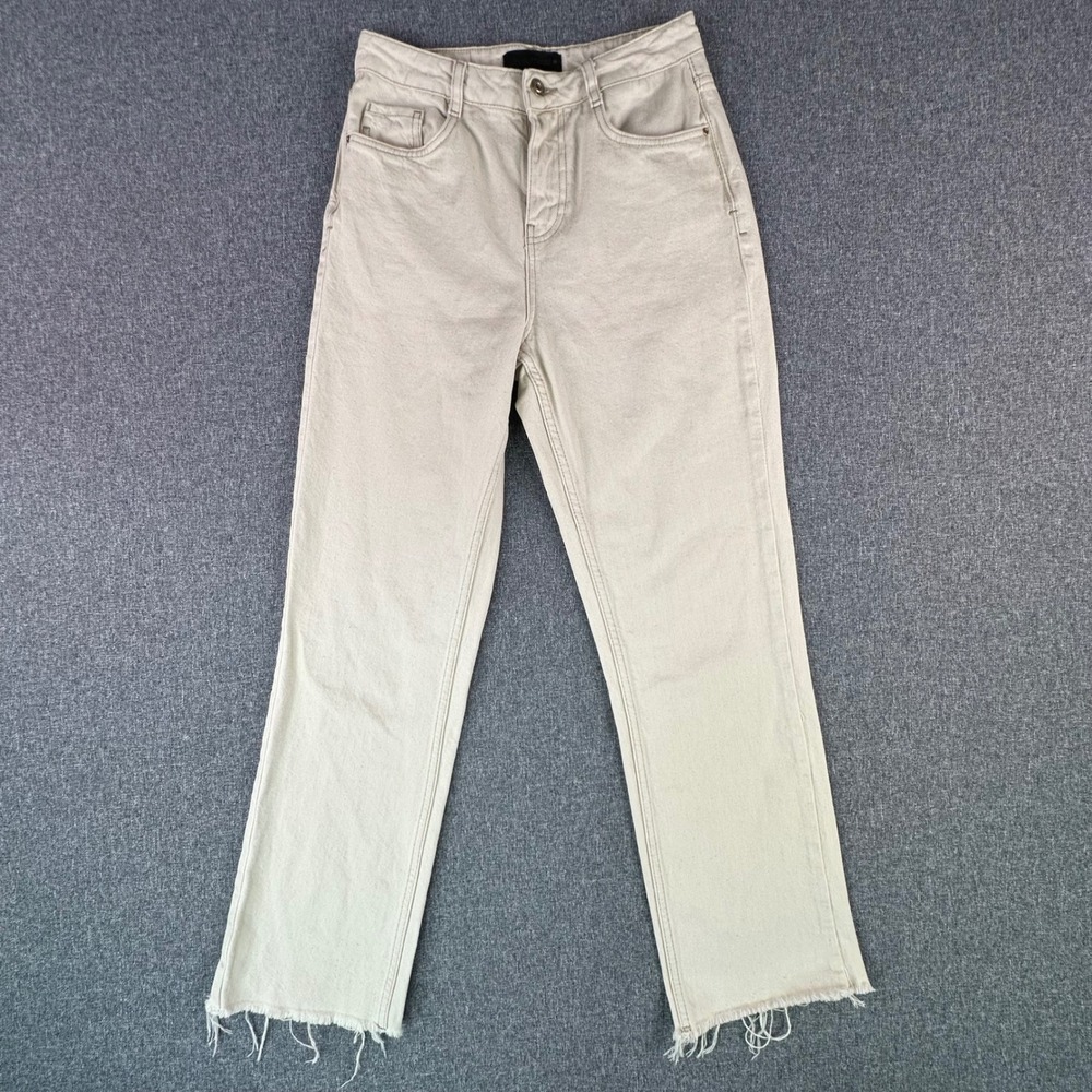 Zara Jeans Womens 4 Z.02 Beige High Rise Raw Hem Straight Leg